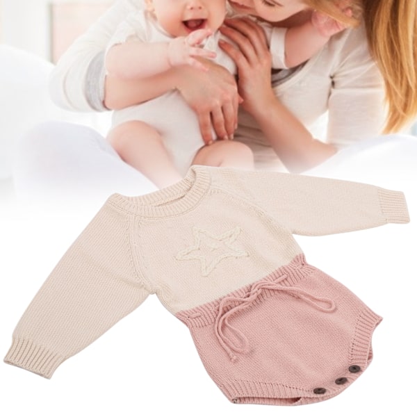 Babyklær Bomull Baby Romper Jumpsuits Nydelig Stjerne Lang Ermet Body for Jenter Rosabeige 90cm