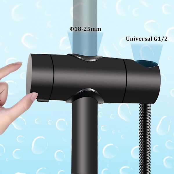 Universell matt svart duschhållare - Uppgraderad solid ABS duschstång, passar 18-25 mm tjocklek