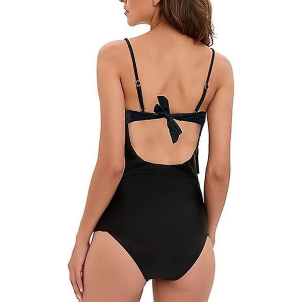Naisten röyhelöinen yksiosainen muotoiltu uimapuku, jossa on pehmustettu litteä vatsa ja selkäton bandeau-design