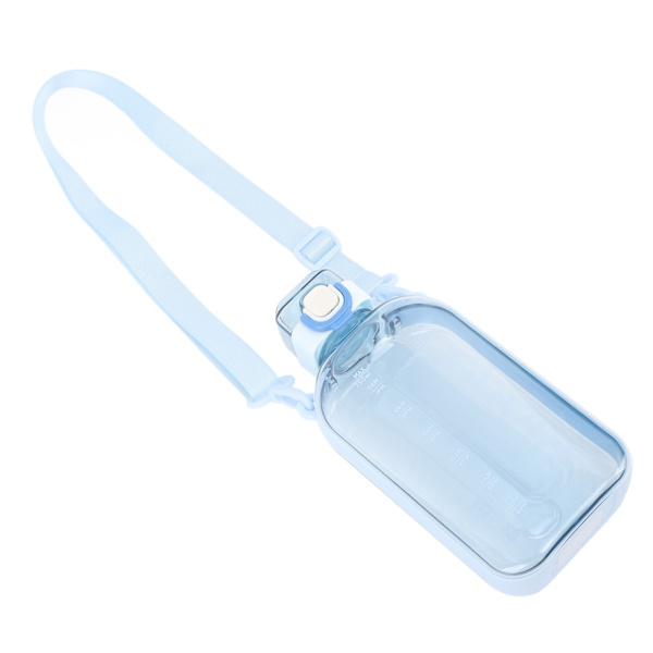 Flat vannflaske 750ml PC klar lekkasjesikker bærbar slank sportsvannflaske med skala og bære stropp for reise gym camping blå