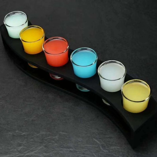 Skrivebordsstativ i bambus for 6 vinflasker, glassholder, displayhylle, organisator