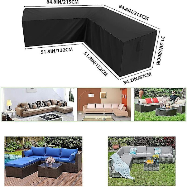 Hörnsoffa Skydd för Trädgård Vattentätt 210D Oxford Dammtätt Skydd för Trädgårdsmöbler L-formad Hörnsoffa Skydd (215*215*87cm)