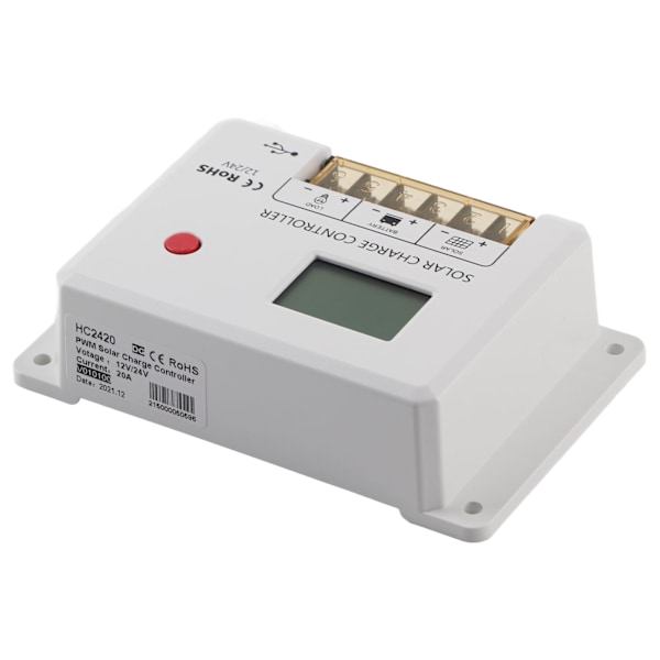 PWM solcelleladningsregulator 12V/24V automatisk genkendelse 20A IP32 vandtæt hvid til RV hjem