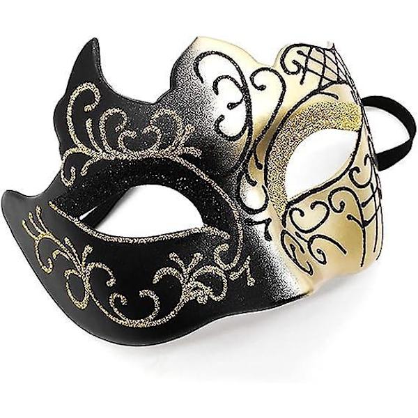 Elegantti musta ja kultainen venetsialainen naamio naamiaisiin, cosplayhin, karnevaaliin ja teemajuhliin - unisex