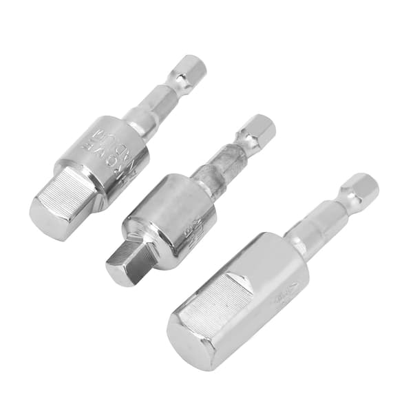 3 stk. Power Drill Socket Set Metall Hex Shank Square Adapter 360 Graders Roterbar Sølv