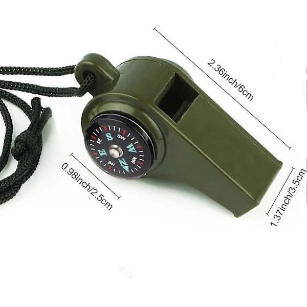 Nödöverlevnads Visselpipa 3 i 1 Visselpipor med Kompass Termometer Snodd för Utomhusvandring Camping Militärgrön Utsökt Design