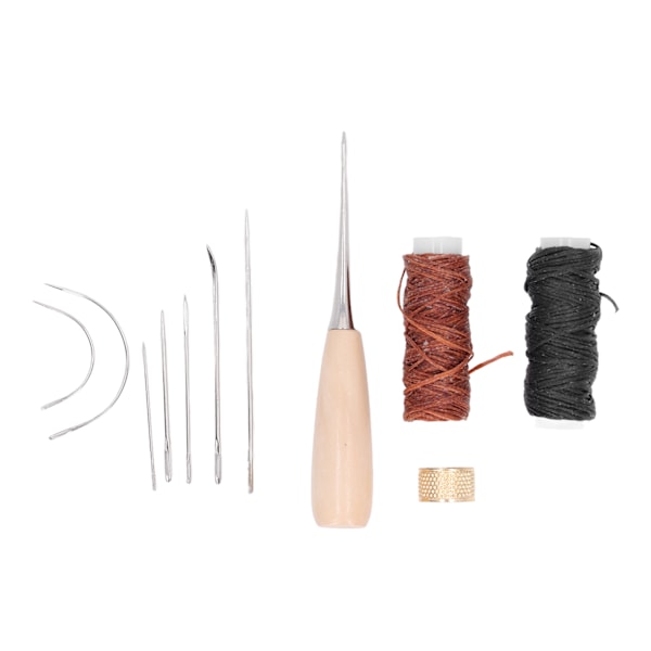 Läder sömnad verktyg kit DIY rostfritt stål bärbar läder sömnad kit med vaxad tråd för tyg presenning