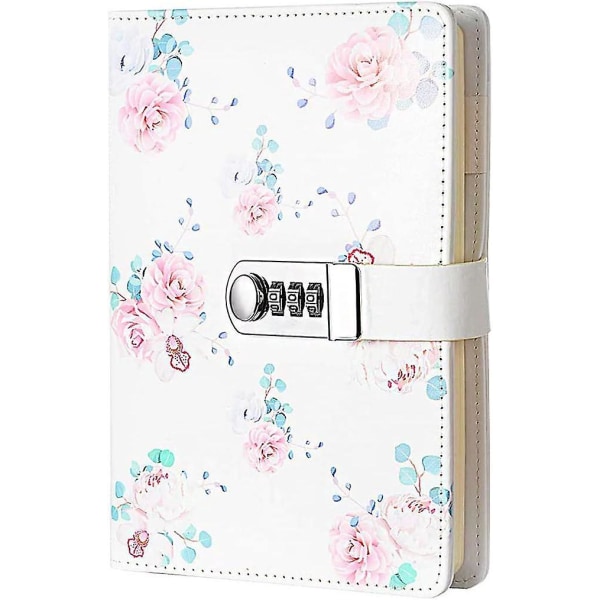 Girl's Secret Notebook, personlig blomsterdagbok med kode, PU-lærnotisblokk, kontor- og skoleskrivesaker, bursdagsgave