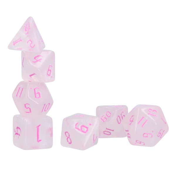 7st Polyhedral Tärningar Akryl Vita Polyhedral 7-sidiga Tärningsspel Leksaker för Rollspel Rosa