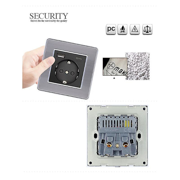 Turvallinen ja kiinteä ranskalainen Type-C + USB liitäntäpaneeli, 2 liitäntää + 1 USB portti + 1 Type-C -portti (valkoinen keula)