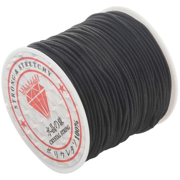 1 rulle 24m lång svart rund elastisk pärltråd 1mm black