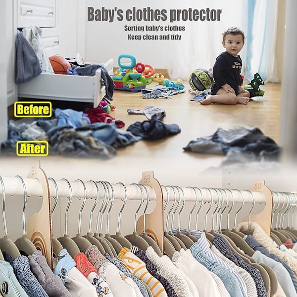 Sæt med 9 Træ Baby Størrelsesinddelere til Babytøj Størrelser 50 til 98