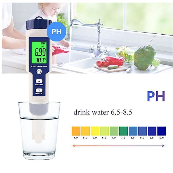 Digital pH-mätare 7 i 1 Vattenkvalitetstestare för Akvarium Pool Spa Hembryggning Hydroponics