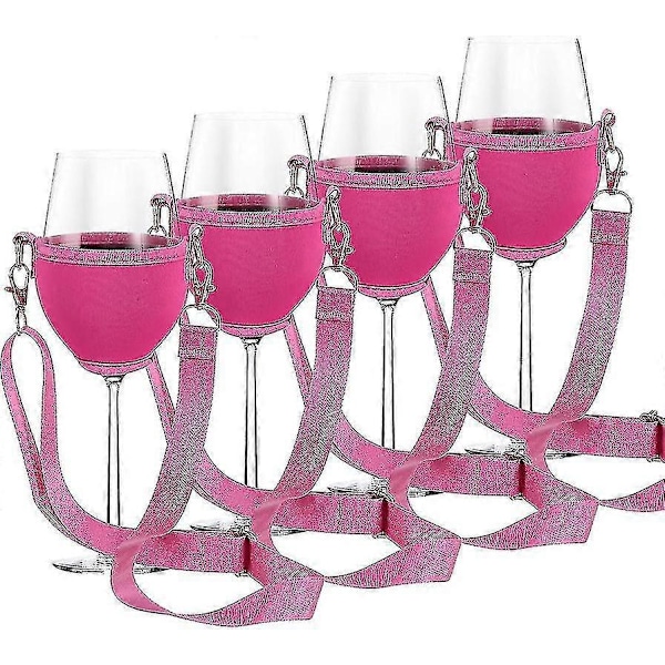 Pakke med 4 vinglasholdere til ophængning af vinglas, kopholder, festival vinglasholder til jul, fødselsdag, bryllup (pink) Xc