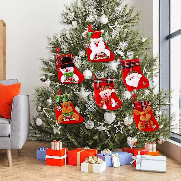 Julstrumpor, 4 st Julstrumpor Hängande Väska, Jultomte Ren Snögubbe Björn Strumpor, Familj Julgransdekoration, Godisväska