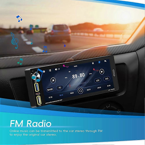Enkel Din Bilstereo, 6,9 tums IPS Touch Screen Bilradio