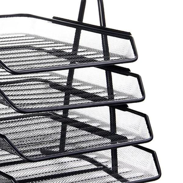 Skrivebordsfilorganisering 4 rom Slitesterk metallnetting Enkel Aasembly Desktop-filorganisering 4 rom med trekantet hjørne svart