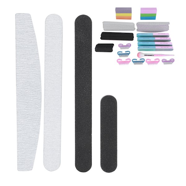 47 st Nail File Nail Art Slipning Polering Buffer Strip Dammborste Set Manikyrverktyg
