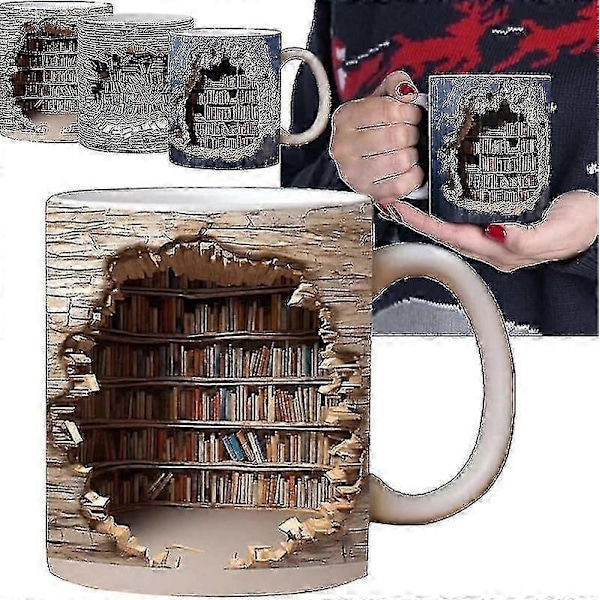 3D Bogreol Nyhed Kaffekrus Til Læsere, 3D Visuel Effekt Keramisk Krus Bogorm Kaffekrus Julegaver Til Bogelskere XC B