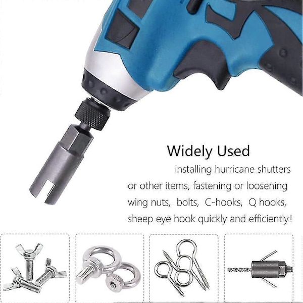 5 stk. Power Wing Muttertrekker Sett med 1/4 Tommers Hex Skaft Slisse Vingemuttere Bor Bit Socket Skiftenøkler Til