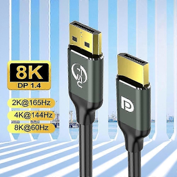1.4 8K 4K HDR 144Hz 165Hz Display Port -sovitin, yhteensopiva video-PC:n, kannettavan, TV:n DP 1.4 Display Port 1.4 -kaapelin kanssa, 1,5 m