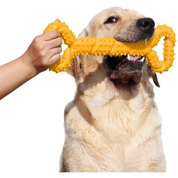 Gul interaktiv hundeleke med konveks overflate og bitebestandig trekkring