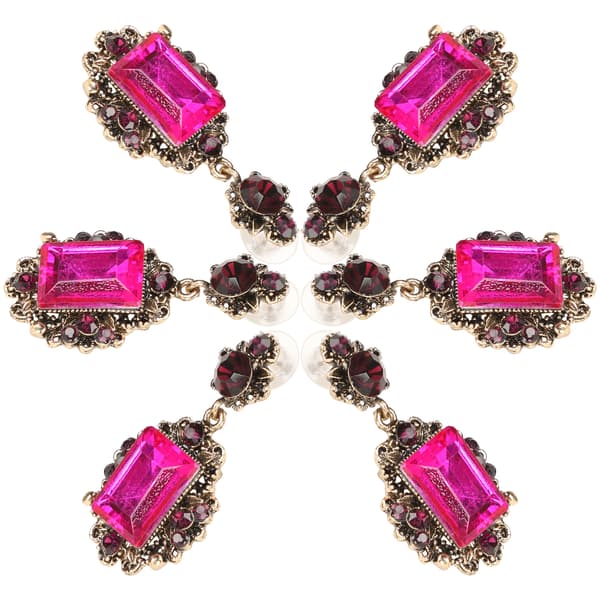 3 par øredobber Diamant Smaragd Dingle Retro Legering Mote Ørepynt Smykker Roserød