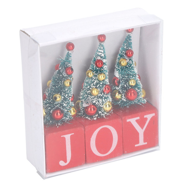 3 stk Mini juletre dekorasjon rustikk stil mini juletre JOY treblokk skilt borddekorasjon