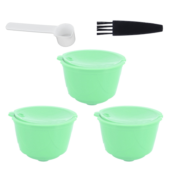 Kaffekapselset i rostfritt stål för DOLCE GUSTO-kaffemaskin (grön, 3 kapslar, 1 sked, 1 borste)
