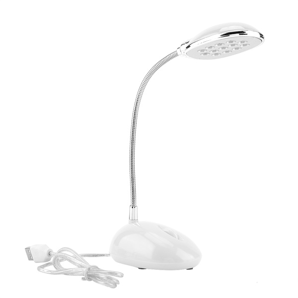 Ljusstark 13 LED-bordslampa Lätt flexibel USB bordslampa för bärbar dator Stationär PC Vit