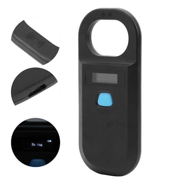 Genopladelig håndholdt RFID-læser 134,2Khz 125Khz EMId FDX B ISO11784/85 Animal Chip Scanner (sort)