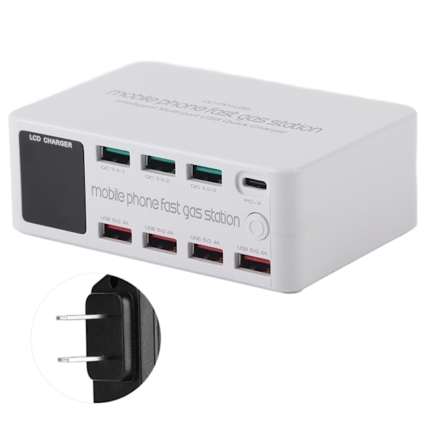 8-i-1 multifunksjonell USB-ladestasjon smart stikkontakt brakett 100W maksimalt 100-240VUS