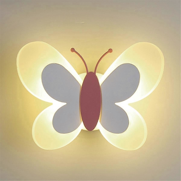 Barnrumslampa Modern Fjäril Vägglampor, Vit Vinge & Rosa