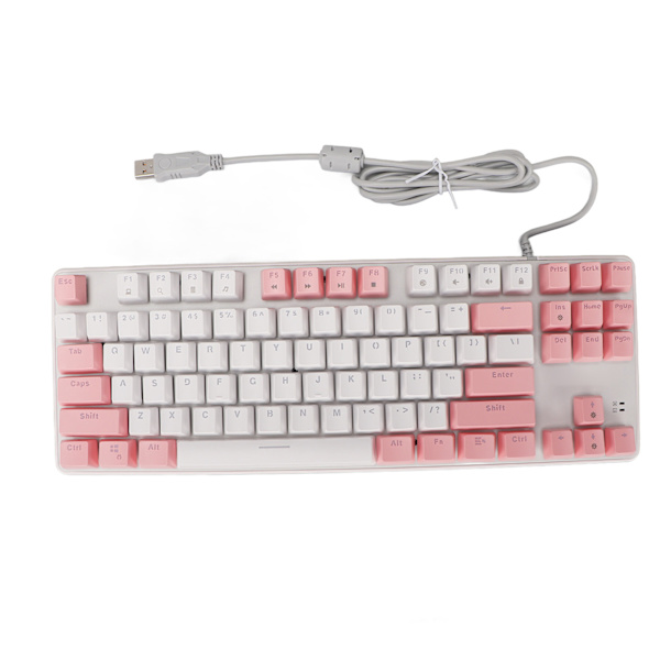 Mekanisk speltangentbord 87 tangenter Blå brytare RGB-bakgrundsbelysning USB-kabelanslutet mekaniskt tangentbord för PC bärbar dator stationär dator vit rosa