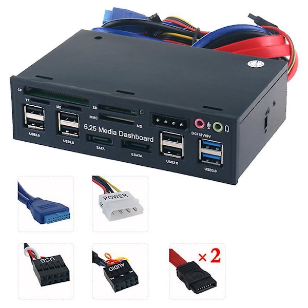 5.25 tommer Multi-Funktions USB 3.0 Hub CF TF M2 SD MS Kortlæser CD-ROM Frontpanel Media Dashboard SATA eSATA o Hovedtelefon Mikrofon