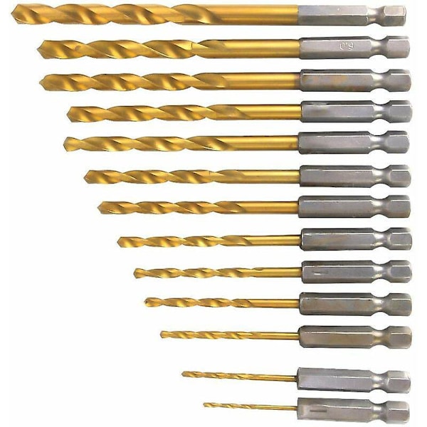 Hex Shank Bor Bitsæt, 13 stk. 1/4 Tomme Høj Hastighed Stål Bor Bitsæt til 1,5-6,5 mm Spiralriller til Træ, Jern, Stål, Kobber,