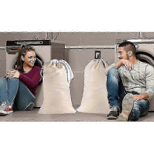 2 stk. Ekstra Stor Vaskepose i Bomull, Kraftige Store Vaskeposer 61 x 91 cm XL Snøring Reiseorganisatorpose Passer til Vaskekurv Leir Hjem Hybel