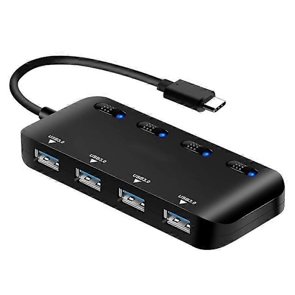(Typ C) Rea - AGILITY, Full USB-uttag USB 3.0 Grenuttag Hub, Ultra Slim Multipla USB 4 Port Multi Port med Individuella Strömbrytare LED
