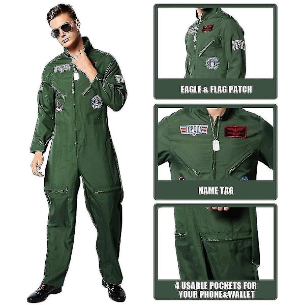 Amerikansk Luftvåben Pilot Jumpsuit Halloween Kostume til Mænd XL