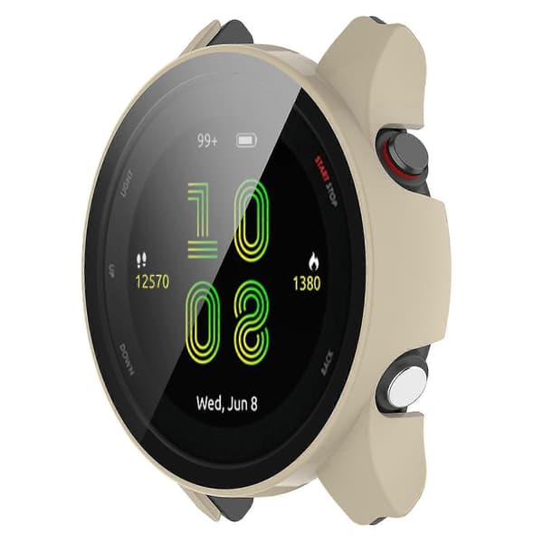 Hard PC Case with Scratch and Drop Protection for Garmin Forerunner 255, Protective Watch Case with Tempered Glass Screen Protector Ivory White