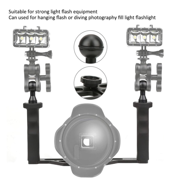 Aluminiumlegering Dubbla handhållna handgrepp Ficklampa undervattensport Kamerahållare Stabilisator