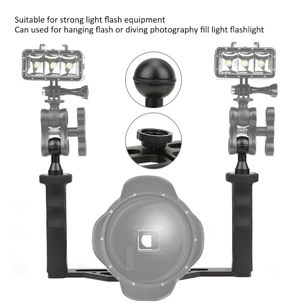 Aluminiumslegering Dobbelt håndholdt håndgreb Dykkerlommelygtebeslag Undervandssportskameraholder Stabilisator