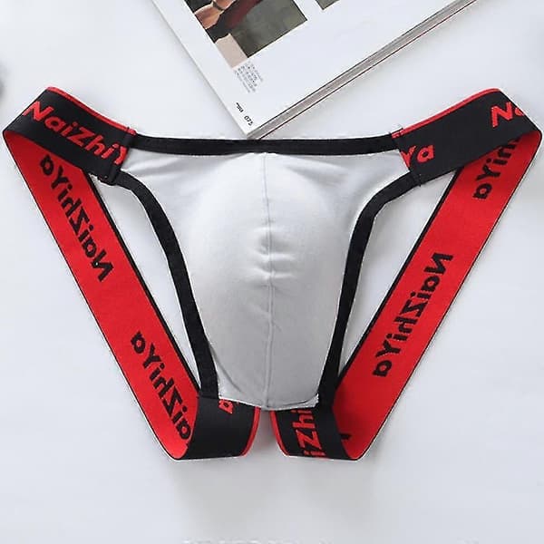 Menns sexy jockstrap-undertøy, truser, truser, stringtruser Grå Grey XL