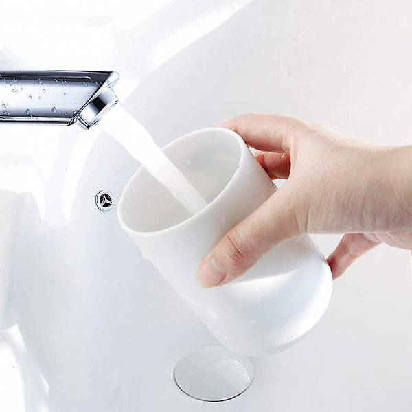Set med 2 vita tandglas, tandborsthållare för badrum och 300 ml plastkopp