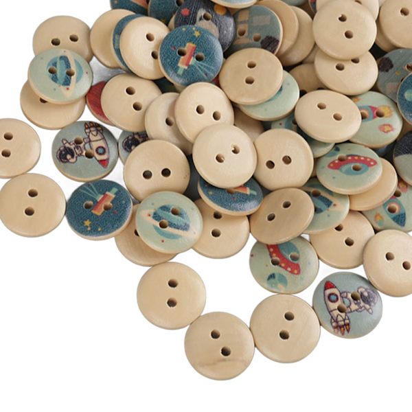 100 stk blandet utskrift treknapper 2 hull runde dekorative treknapper for sying Håndverkslogg Fargerom