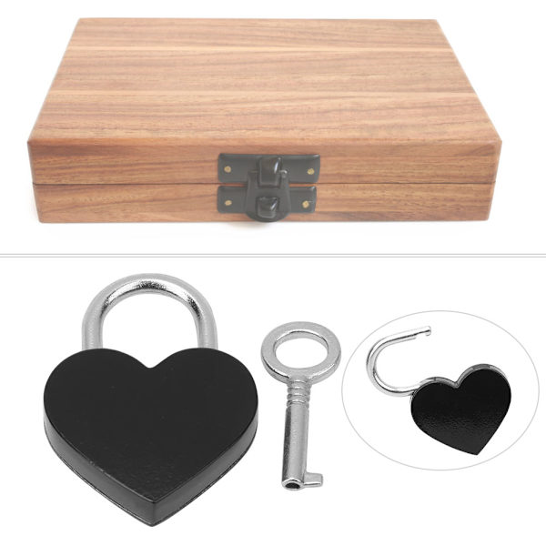 2 set hjärtformade lås i metall, färgglada, utsökta hänglås, hushållsartiklar, hantverksmaterial med nycklar 30x39mmSvart