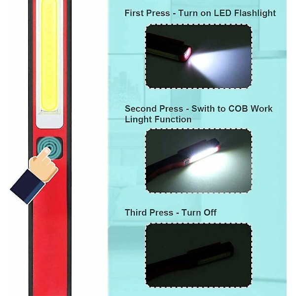 LED Inspektionslygte - Genopladelig LED Arbejdslampe Super Lys COB LED Lomme Lommelygte med Magnetisk Klips til Hjemmet, Værksted, Bil, Camping, O