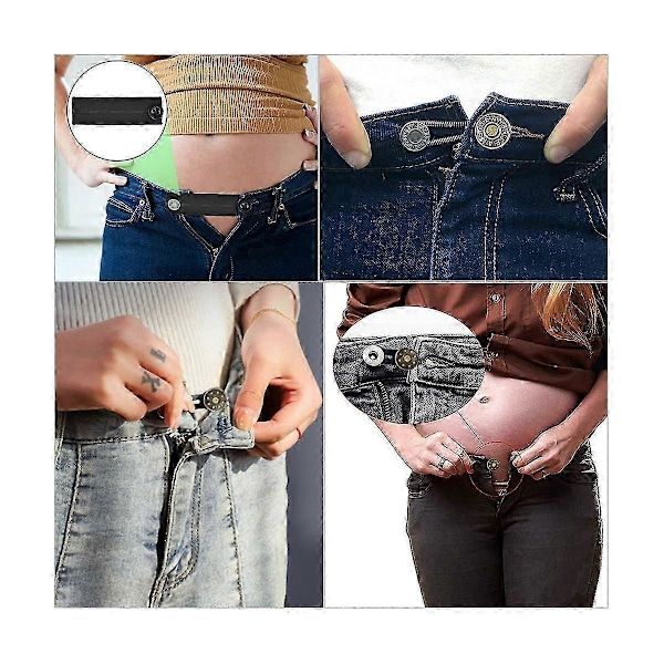 Knappförlängare kompatibla med Jeans, 6 Storlekar Byxor Knapp Midjeförlängare, Flexibel Justerbar Elastisk Midja