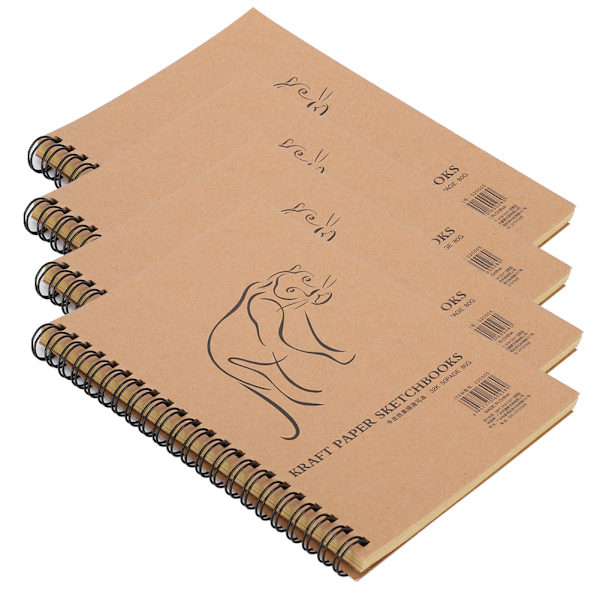 4 st Kraftpapper Skissblock Retro Skissblock Handmålad Tjock Konst Ritning Spiralblock