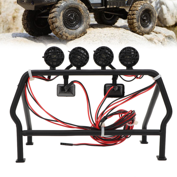 Metallinen rullahäkki, jossa 6 LED-valoa, sopii SCX10 1/10 Axial 4WD RC -autoon